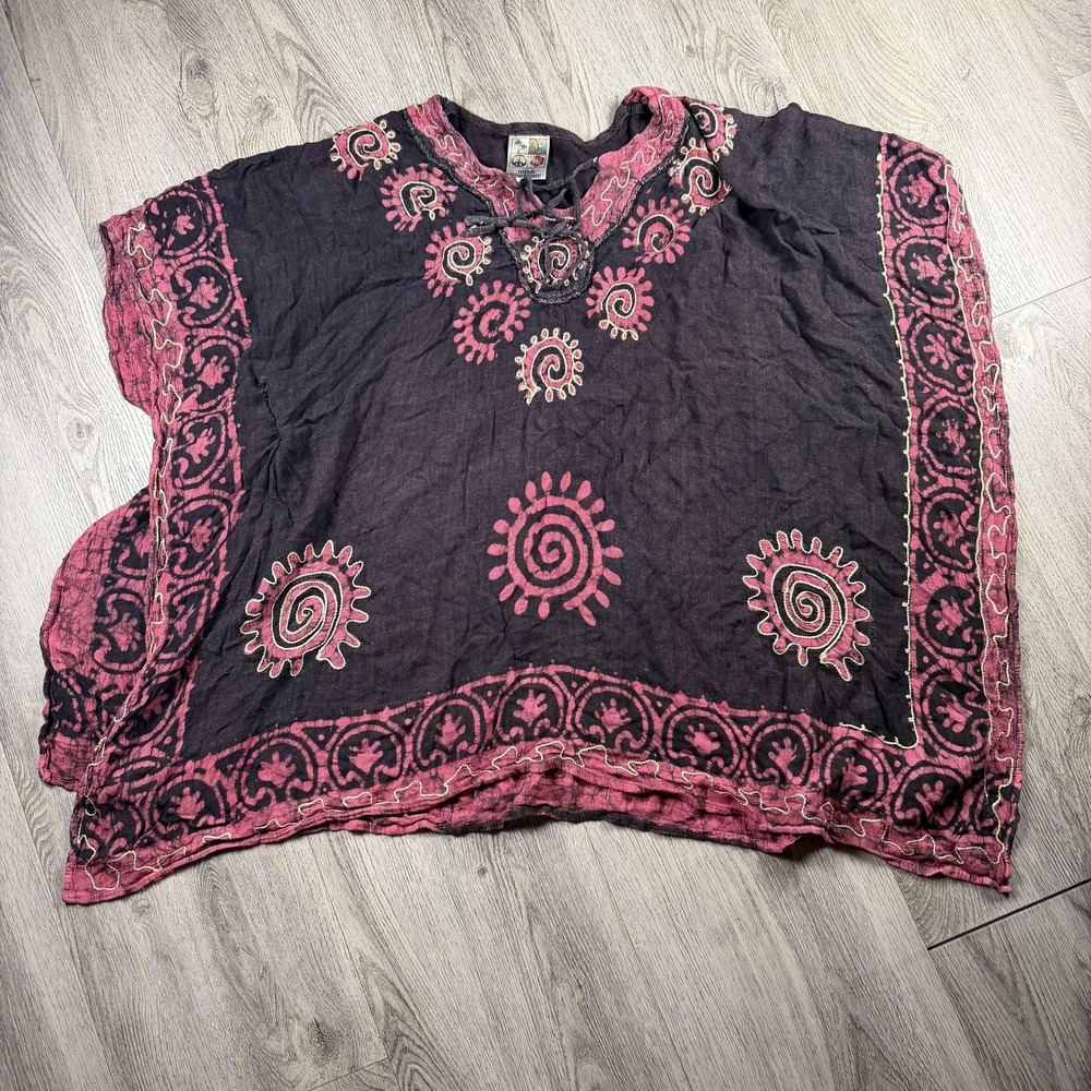 India Boutique Tunic Blouse‎ Womens Free Size Black Boho Kimono Festival